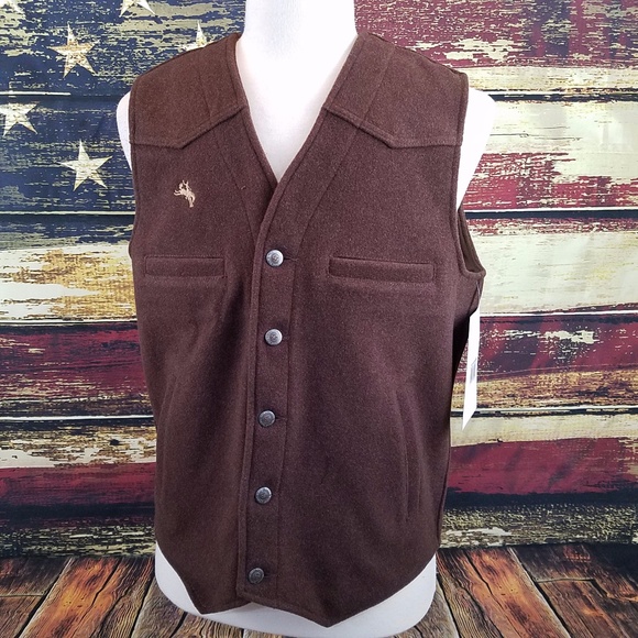 WYOMING TRADERS MENS AUSTRALIAN WOOL COWBOY RANCH VEST - BROWN - Picture 1 of 6